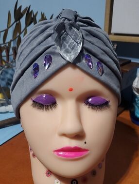 Gray Jeweled Headwrap with Purple Accents.  Brand New, Never Worn.